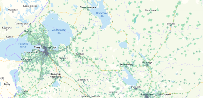 Зона покрытия МТС на карте Александров 
